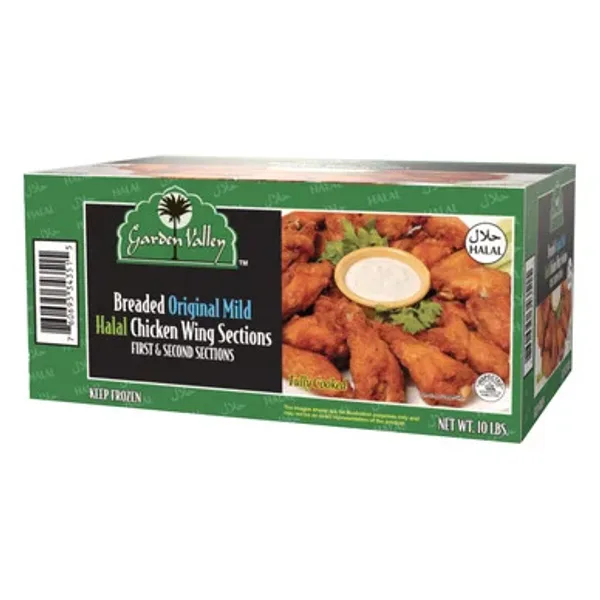 Garden Valley Breaded Original Mild Halal Chicken Wing Sections, Fully Cooked - 10 lbs