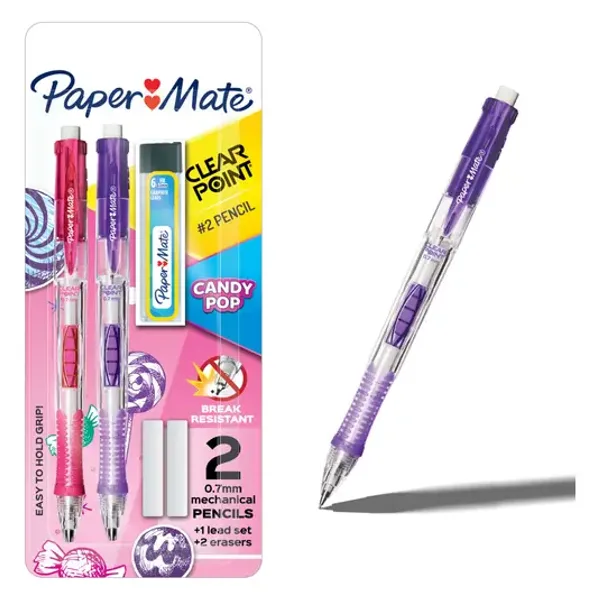 Paper Mate Clearpoint Mechanical Pencil, Candy Pop, HB #2 Lead, 2 Count