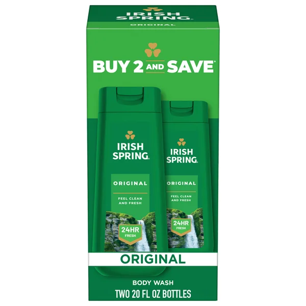 Irish Spring Original Moisturizing Body Wash for Men, 24-Hour Fresh, Face and Body Wash, Men’s Body Wash, Paraben Free, Cool Fresh Scent, 20 fl oz Bottle, 2 pack