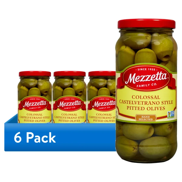 (6 pack) Mezzetta Colossal Castelvetrano Style Pitted Olives, 16 fl oz Jar