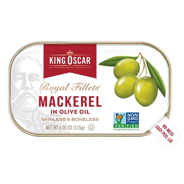 King Oscar Royal Fillets Skinless & Boneless Mackerel Seafood, Olive Oil