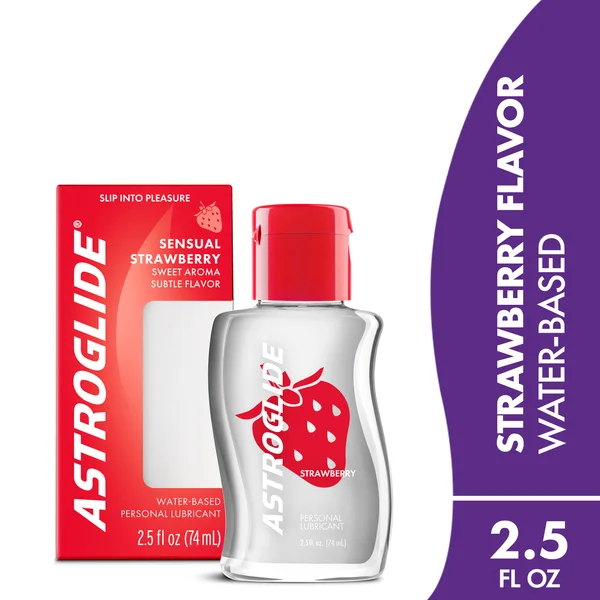 Astroglide Strawberry Flavored Water Based Lube, for Men, for Women, Condom Compatible, 2.5oz