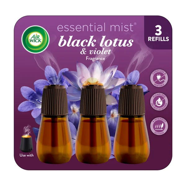 Air Wick Essential Mist Scented Oil Cordless Diffuser Refills, Black Lotus and Violet, 3 Count