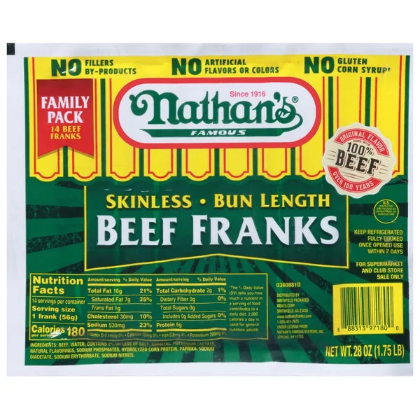 Nathan's Skinless Bun Length Beef Franks Family pack