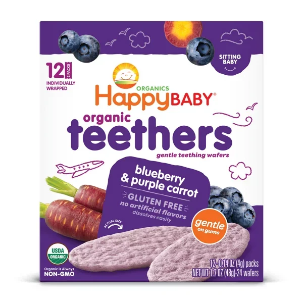 Happy Baby Organics Teethers Blueberry & Purple Carrot, 0.14 oz, 12 ct