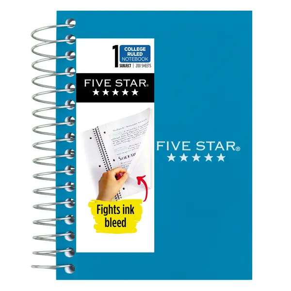 Five Star Fat Lil' Spiral Notebook, College Ruled, 200 Sheets, Poly, 3.5" x 5.5", Tidewater Blue