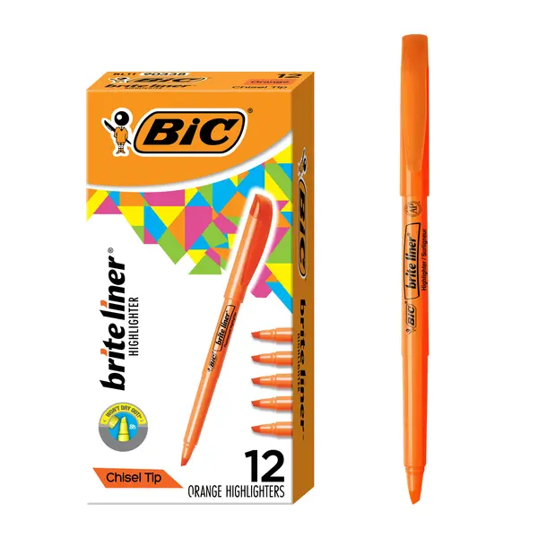 BIC Brite Liner Pocket Highlighter, Chisel Tip, Orange, 12-Count