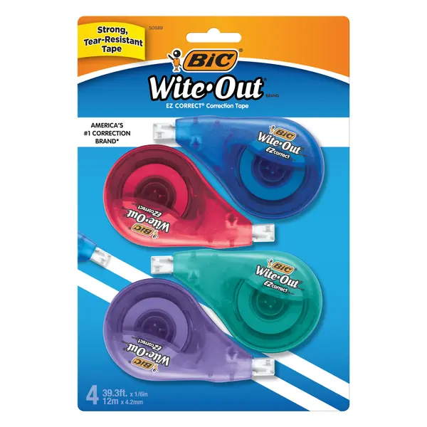BIC Wite-Out EZ Correct Correction Tape, 39.3' Tape, School Supplies, White, 4-Count