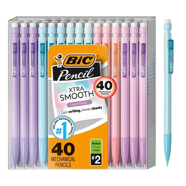 BIC Xtra Smooth Pastel Mechanical Pencils, Bulk Pack for Kids, 0.7 mm, 40-Count