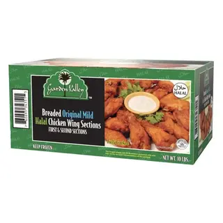 Garden Valley Breaded Original Mild Halal Chicken Wing Sections, Fully Cooked - 10 lbs