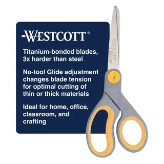 Westcott 8-Inch Titanium Bonded Adjustable Glide Scissors, Grey & Yellow for Office Use