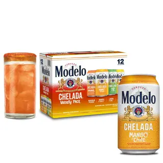 Modelo Chelada Variety Pack Mexican Import Flavored Beer, 12 Pack Beer, 12 fl oz Cans, 3.5% ABV — with Limon Y Sal, Mango Y Chile, Naranja Picante And Pina Picante