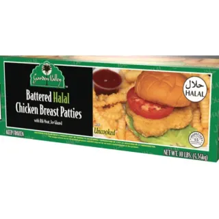 Garden Valley Battered Halal Chicken Breast Patties, Uncooked - 10 lbs
