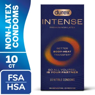 Durex Intense Nitrile Condoms, Ultra Thin Non Latex Condoms Lubricated with Silicone Lube