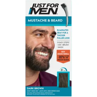 Just For Men Mustache & Beard, Beard Dye for Men with Brush Included, With Keratin Biotin Aloe and Coconut Oil for Healthy Facial Hair - Dark Brown, M-45, Pack of 1 (Packaging May Vary)