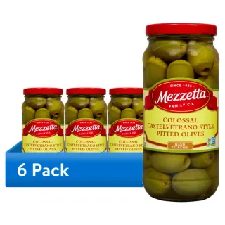 (6 pack) Mezzetta Colossal Castelvetrano Style Pitted Olives, 16 fl oz Jar