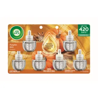 Air Wick Plug-In Fall Scented Oil Warmer Air Freshener Refills, Pumpkin Spice, 6 Count