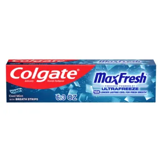 Colgate Max Fresh with Whitening Toothpaste with Mini Breath Strips, Cool Mint Toothpaste for Bad Breath, 6.3 Oz Tube
