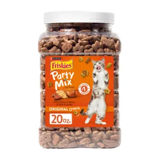 Purina Friskies Party Mix Original Crunch, Cat Treats, Chicken, Liver, & Turkey, 20 oz Canister, 3 Pack