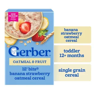 Gerber Lil' Bits Oatmeal & Fruit Cereal Baby Food 12+ Months Toddler, Banana Strawberry