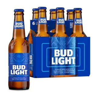 Bud Light American Light Lager Beer 6 Pack 12 fl oz Glass Bottles 4.2% ABV