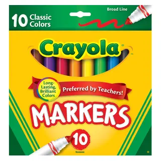 Crayola Broad Line Markers, 10 Ct, Back to School Supplies for Kids, Teacher Supplies, Beginner Child