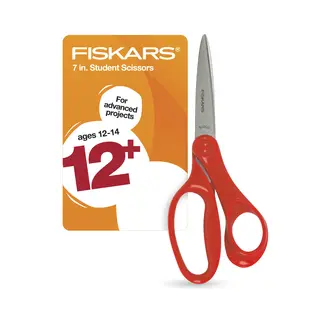 Fiskars Student Scissors, 7", Pointed, School Supplies for Kids 12 & Older, Red