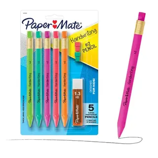 Paper Mate Handwriting Triangular Mechanical Pencil Set with Lead & Eraser Refills, 1.3mm, Fun Barrel Colors, 8 Count